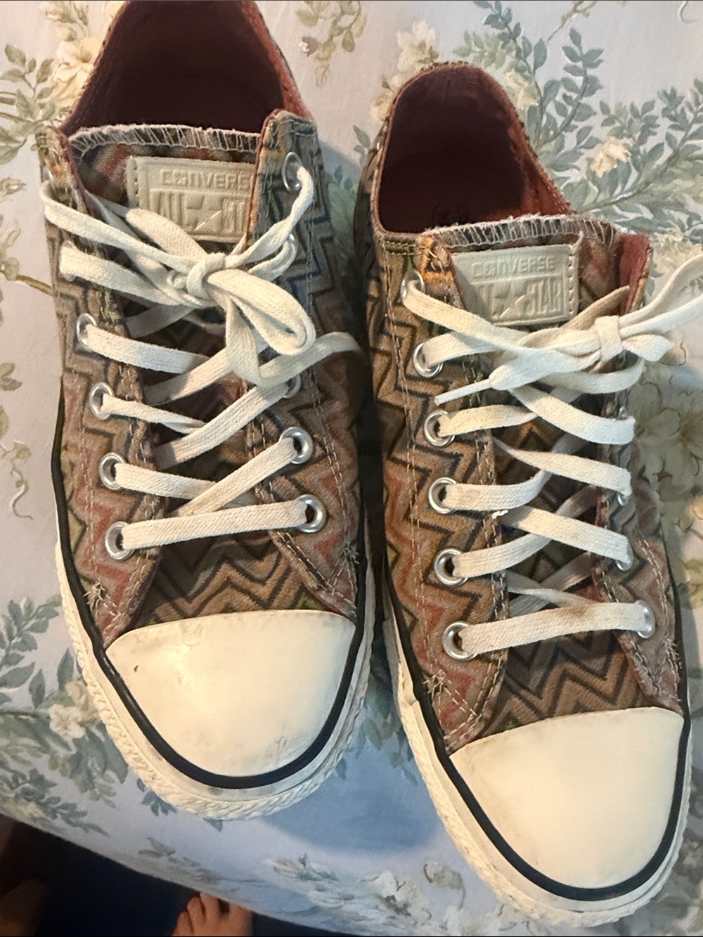 Converse Low Top Zigzag misonni Canvas Sneakers in Brown and Cream